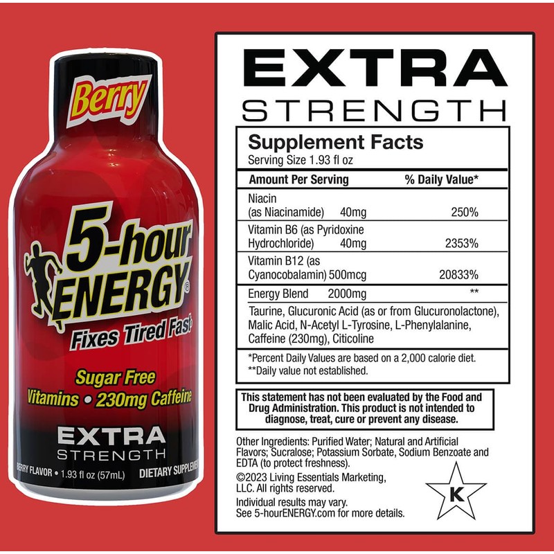 5-Hour Energy Extra Strength Shots, Berry Flavor, 12 Pack (1.93