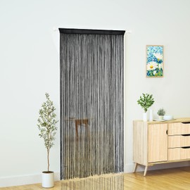 Doorway String Curtain Door Curtains,Boho Hippie Hanging Patio Tassels Screen Room Decor Bedroom Wall Window Closet Kitchen Living Room Fringe Divider Panel Laundry Room(39×110in/100×280cm, Black)