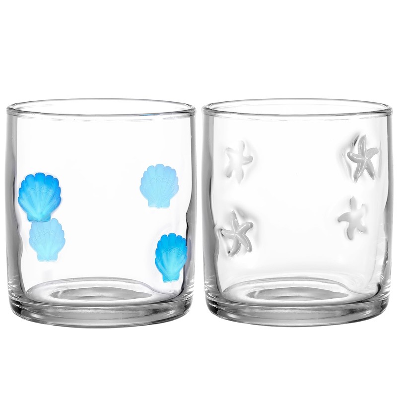 Singhoow 2 Pcs 14 oz Icon Juice Glasses Starfish Seashell