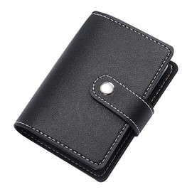 Soft Genuine Leather Minimalist Cardholder, Compact and Minimalist Design, Credit and Debit Card Case with 20 Removable Plastic Sleeves , Secure Double Popper Closure， for Business and Personal Use