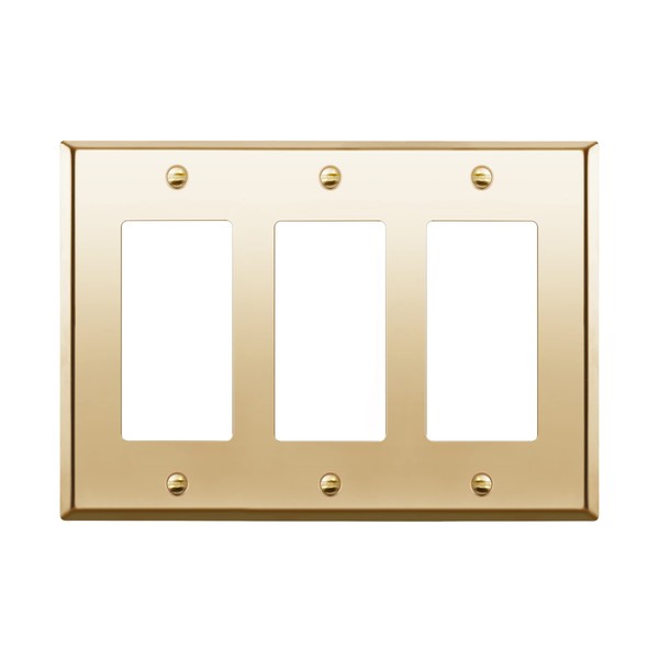 ENERLITES Metal Decorator Switch or Outlet Metal Wall Plate, Stainless Steel 201, Corrosion Resistant, Size 3-Gang 4.50" x 6.38", 7733-PB, Polished Brass, Gold