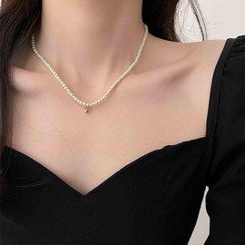Ximdble Vintage Pearl Choker Necklace Gold Ball Pendant Necklace Boho Pearl Necklace Pearl Chain Necklace Jewelry for Women