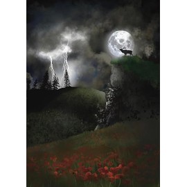 Full moon single blank fine art A5 greeting card for all occasions - Buck Moon