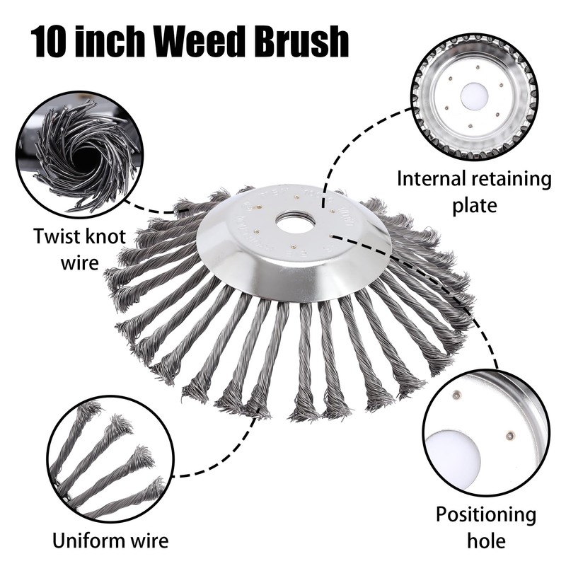 PLAXNS 10 Inch Rotary Steel Wire Brush Cutter Trimmer Head