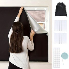 Window Blackout Film, Roof Window Blackout Sun Protection, Blackout Roller Blind No Drilling, Portable Travel Blackout Fabric (Black)