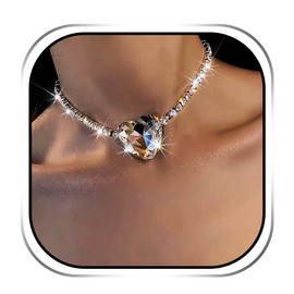 Jeairts Heart Choker Necklace Silver Rhinestone Choker Glitter Statement Necklaces Crystal Party Prom Accessories for Women and Girls