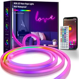L8star 16.4ft RGB LED Neon Rope Light with Remote Control, Smart Color Changing DIY Mode Neon Flex Strip Lights for Bedroom Indoors Outdoors Decor