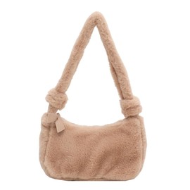 GaoBaoZhu Fuzzy Tote Bag for Women Girls with Zipper Retro Fluffy Shoulder Handbag Plush Fur Bag Ladies Faux Fur for Autumn Winter Shopping Casual Travel