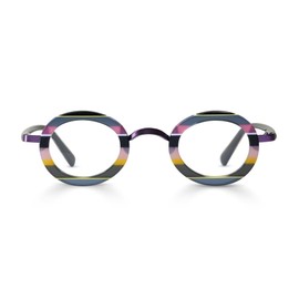 eyebobs - Pinhead | Premium Reading Glasses for Men and Women | Round Frame for Narrow Faces | Purple Stripe, 2.25