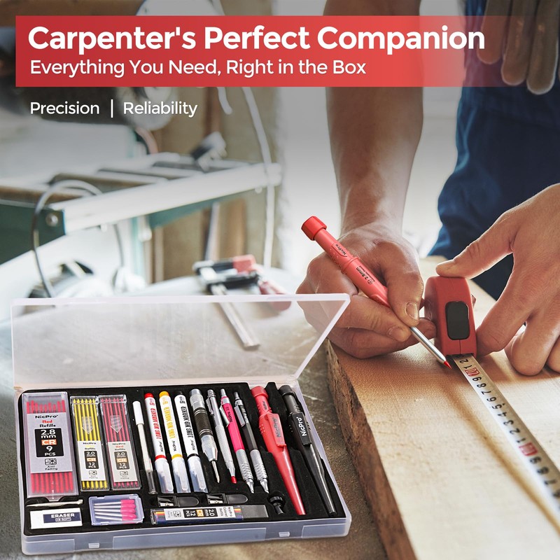 Nicpro 24PCS CP3000 Mechanical Carpenter Pencil Set with Sharpener &