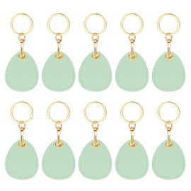 PATIKIL 10pcs Leather Keychain Blanks, 45mm Sublimation Keychain Blanks PU Leather Key Chain Bulk Keyring with Rings for Name Tag Dog Cat Collar Keys, Water Drop,Green