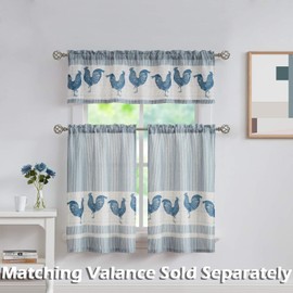 SXZJTEX Farmhouse Rooster Kitchen Boho Rustic Curtains Tier, Rod Pocket Panels for Living Room,Kitchen, Bathroom and Cafa, 27''W x 24'' L, 2 Panels,Blue