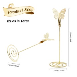 CHGCRAFT 12PCS Butterfly Table Number Holders Place Card Holder Photo Holders for Tables Cards Stand Name Menu Clips Table Sign Holders for Wedding Anniversary Birthday, Gold