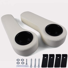 PIT66 Universal Golf Cart Rear Seat Arm Rest Cushion with Cup Holder, Compatible with EZGO, Club Car, Yamaha and Other Golf Cart Models, Off White, 2Pcs