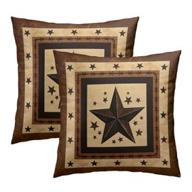 Imiss Western Texas Star Throw Pillow Covers Set of 2 Brown Decorative Pillow Cover Rustic Western Style Retro Cushion 18x18 Inch for Outdoor Sofa Bedroom