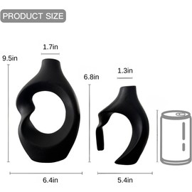 Ceramic Vase Set of 2 – Hollow Donut Flower Vase for Home Decor, Modern Nordic Boho Aesthetic Vases for Coffee Table Decor, Bookshelf Decor, Living Room, Entryway, Office Display (Matte Black)