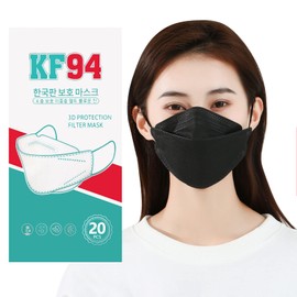 20Pcs 4D Face Mask for Adults 4-Ply Layer Filter Non Woven Fabric Face Mask, Protective Mask for Women Men Teens(Black-20PCS)