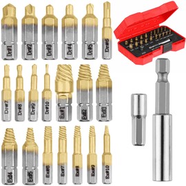 Mata1 - Screw Extractor Set for Stripped, Broken, Damaged Screws - 22 pc, Silver & Gold - Remover Kit w/Drill Bits, Extractors, Bit Extension & Socket Adapter