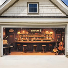 ANNA QUEEN Western Saloon Garage Door Banner 6 x 13FT, Rustic Cowboy Bar Scene Backdrop, Outdoor Garage Decoration for Parties Home Decor