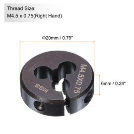 HARFINGTON Round Threading Die M4.5 x 0.75 Metric Thread 20mm OD Adjustable Right Hand High-Speed Steel (HSS) Round Die Screw Thread Cutting Die for Thread Repair