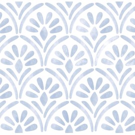 Hopepak Blue Wallpaper Peel and Stick Modern Geometric Sector Contact Paper Boho Watercolor Removable Self-Adhesive Textured Wall Paper for Bedroom Cabinets 17.3"x78.7"