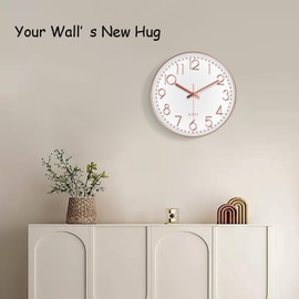 Mabpedo Wall Clock, Silent Wall Clocks Battery Operated 10 Inch- Modern Non Ticking Analog Clock with Large Numerals Tempered Glass Clocks for Bedroom, Living Room, Kitchen, Office Decor, Rose Gold