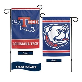Louisiana Tech Bulldogs Garden Flag Set With Stand, Printed in the USA, 12.5" x 18" College Flag With Three Piece Steel Yard Flag Stand Holder