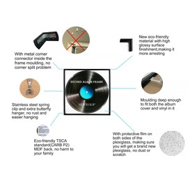 Black Music Record Album Frame, 2 Pack, 12.5x12.5 Inch High Glossy Frame, Made to display vinyl LP album covers, Fit the album artwork, Updated Butterfly Sawtooth Hanger, Spring Clips (Black, 2)