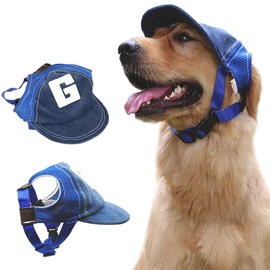 Gorro para Perros, Sombrero de Sol para Perro, Cómodo Material de Pana, Diseño de Moda de Letra G, Agujeros Ajustables Respirables del Oído, Mejor Vestido para Fiesta y Viajes Diarios.(Azul, L)
