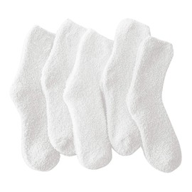 TOCONFFON Women's Cozy Fluffy Fuzzy Socks Plush Home Slipper Socks 5,6,7,8 Pairs(5 White)
