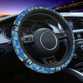 Van Gogh's Starry Night Steering Wheel Cover Star Car Accessories Universal 15 Inch Steering Wheel Cover Men Women Anti-Slip Heat Resistant Wheel Cover Protector…