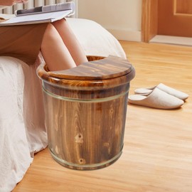 Wooden Foot Bath Bucket with Massager Roller, Wood Foot Soak Tub to Relieve Stress Pedicure Footbath Basin with Lid for Home Spa