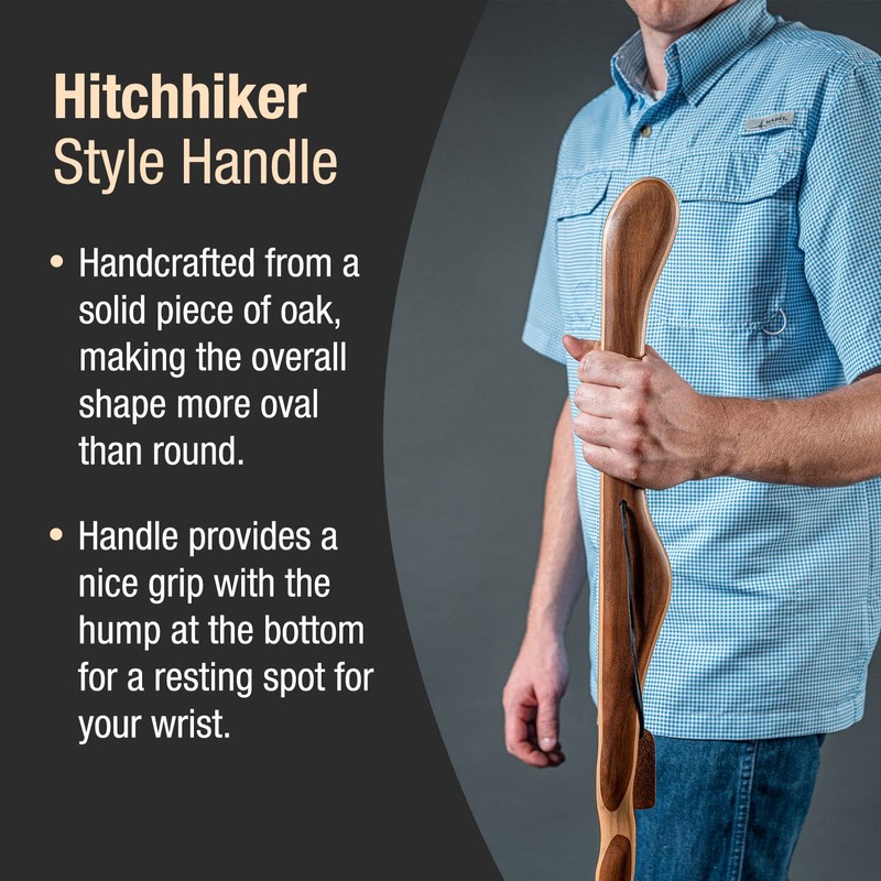Brazos Handcrafted Wood Walking Stick, Twisted Oak, Hitchhiker Style Handle,