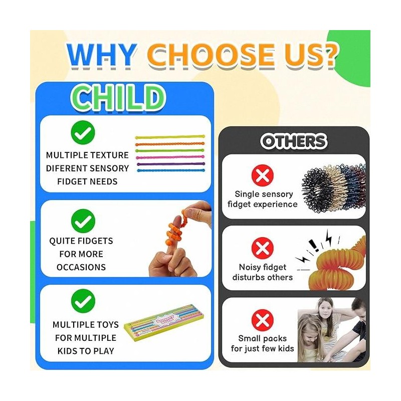 Fidget Toys Sensory Stick Set 6 Pack with Stretchy Textured