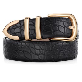 JASGOOD Women Leather Belt with Gold Buckle Ladies Fashion Faux Leather Waist Belt for Jeans Pants