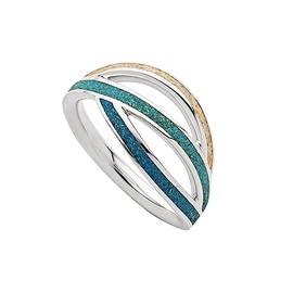 DUR Jewellery Ring Ocean Stream Beach Sand/Blue Stone Sand, Rhodium-Plated 925 Silver (R5855), Silver, No Gemstone