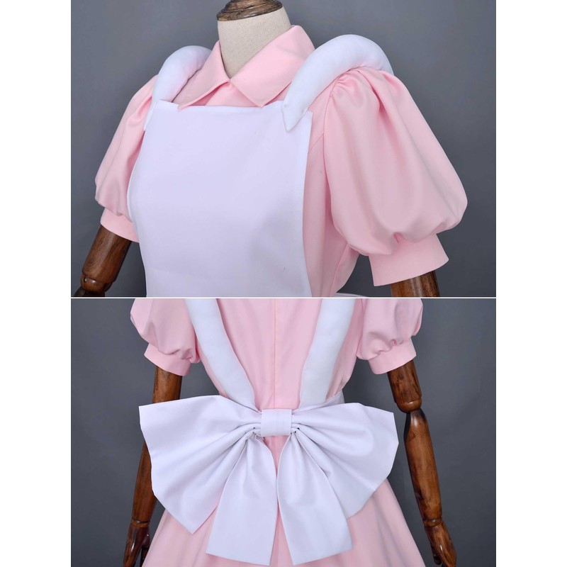 Cosplay.fm Disfraz de enfermera para mujer, vestido rosa con sombrero