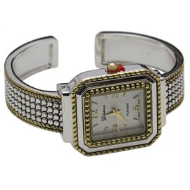 Blekon Collections Japanese Quartz Womens Analog 28mm Casual Rectangular Case Slightly Rough Textured Cuff Bangle Watch (Two-Tone)