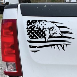 Bad Fish Custom Decals Patriotic Waving American Flag with Eagle Car Decal – Funny Cute Sticker for Patriots - Premium Gloss Permanent Vinyl (Black, 2)