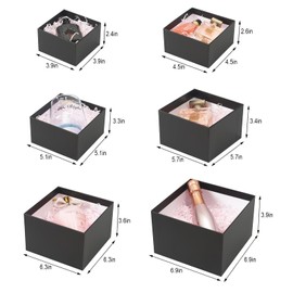 NOVELTYBOXUSA Nesting Gift Boxes with Lids for Presents Set of 6, Black Square Gift Box with Ribbon, Assorted Sizes Stackable Gift boxes for Birthday Wedding Bridesmaid Proposal