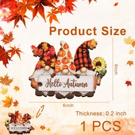 Hello Autumn Decorations - Double Sided Gnomes Wooden Hanging Plaque for Autumn House Decor, Pumpkins Maple Sunflower Autumn Sign Gifts for Thanksgiving Autumn Home Decorations Accessories