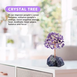 Amethyst Healing Crystal Tree Natural Reiki Crystals Gemstone Stone Base Copper Wire Tree Life Money Trees Feng Shui Money Tree Reiki Spiritual Energy Tree for Home Office Desk Decor Good Luck