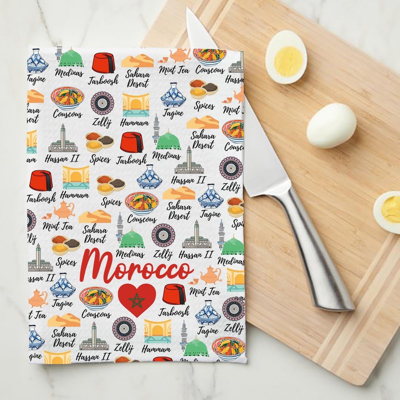 JXGZSO Morocco Culture Travel Kitchen Towel Moroccan Landmarks Souvenir Gift