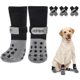 ODRIEW Non Slip Dog Socks to Prevent Licking Paws - Dog Booties for Hardwood Floors Anti Slip - Grippy Socks for Senior Dog - Double Side Paw Protector Prevent Scratching for Hot Pavement. (Grey, M)