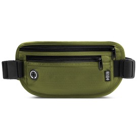 GlasFlength Flat Bum Bag with RFID Blocker, Anti-Theft Money Belt for Men and Women, Waterproof Bag for Passport, Anti-Theft Belt Bag for Travel, Sports (Dark Blue), olive