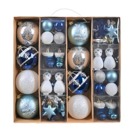 Valery Madelyn Christmas baubles for Christmas tree decorations,60pcs 3-8cm Silver and Blue Christmas Ball Ornaments for Christmas Tree Decorations