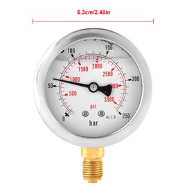 Pressure Gauge 0-250Bar 0-3750PSI G1/4 63 mm Dial Hydraulic Water Pressure Indicator Meter