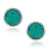 925 Sterling Silver Blue Simulated Opal Round Stud Earrings