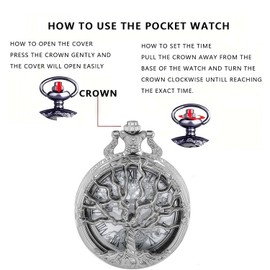 DerMacht Pocket Watch Hollow Tree Design Roman Numerals Quartz with Single Albert Chain Pendant (Silver)