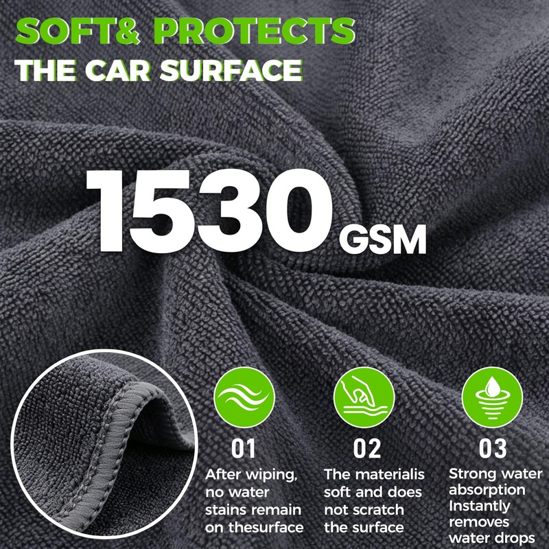 HOMEAN 3-Piece Car Wash Kit: 2 Scratch-Free Chenille Microfiber Wash